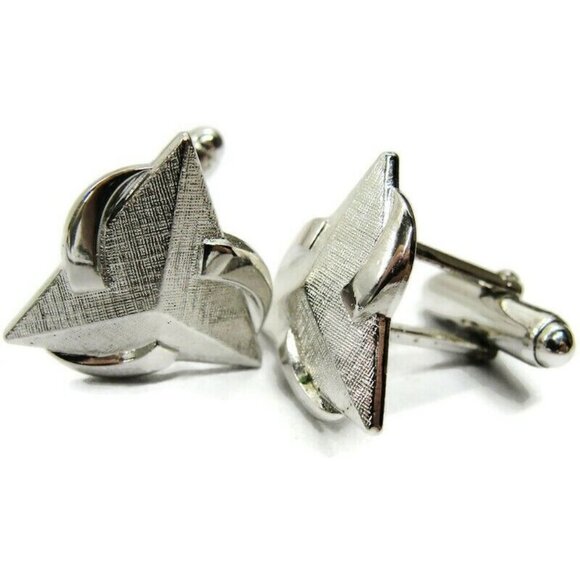 Anson Cufflinks Triangular Design Silver Tone Tux Shirt Dress Suit Vintage - Picture 1 of 9